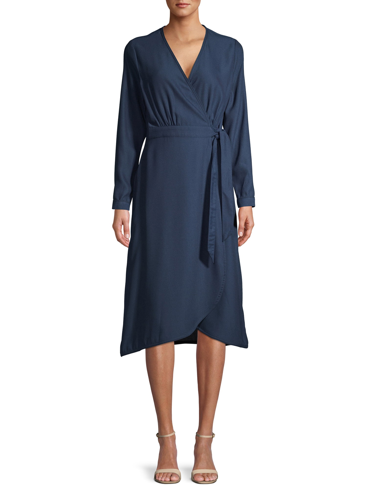 Time and Tru Women's Long Sleeve Faux Wrap Dress - Walmart.com